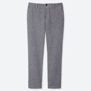 UNIQLO Navy Gingham Linen Blend Pants